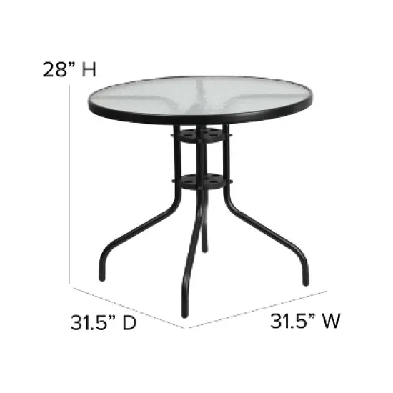 Emma and Oliver Five Piece Patio Table Set with Round Metal Table with Tempered Glass Top and 4 Flex Comfort Stacking Chairs image {4}
