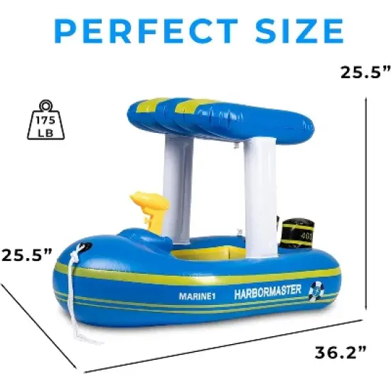 Zone Tech Inflatable Pool Boat Floats for Kids - Toddler Blue Harbor Master Inflatable Boat Pool Float Ride On with Fun Water Toy Squirter image {1}