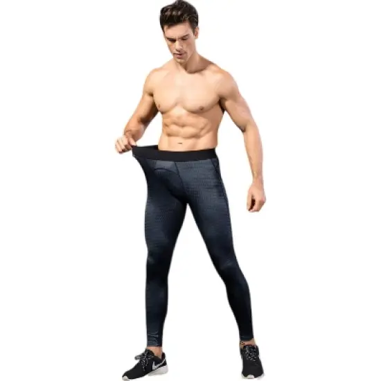 Anna-Kaci Active Men's High Performance Compression Leggings Full-Length with Honeycomb Texture and Elastic Waistband image {2}