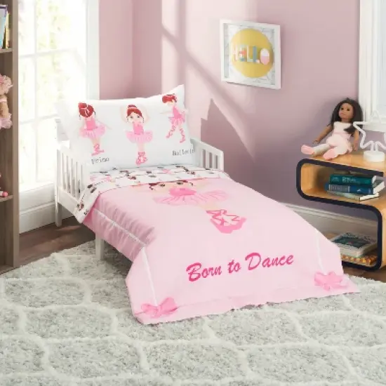 EVERYDAY KIDS 4 Piece Toddler Bedding Set -Born to Dance Ballerina- Includes Comforter, Flat Sheet, Fitted Sheet and Reversible Pillowcase image {3}