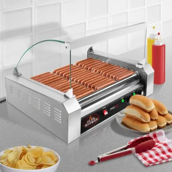 Olde Midway Electric Hot Dog Roller Grill Machine with Glass Cover, Commercial Grade image {6}