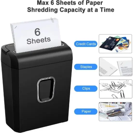 Bonsaii 6-Sheet Micro-Cut Shredder, High-Security for Home & Office, Shreds Credit Cards/Staples/Clips, Transparent Window Wastebasket image {3}