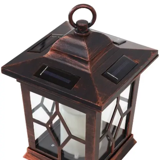 Sunnydaze Outdoor Lucien Hanging Tabletop Solar LED Rustic Farmhouse Decorative Candle Lantern - 9" image {4}