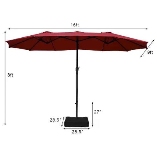 Tangkula 15Ft Outdoor Double-Sided Patio Umbrella with Base image {5}