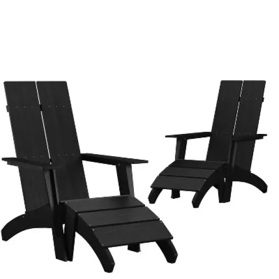 Merrick Lane Set of 2 Adirondack Slatted Back Patio Chairs With Accompanying Foot Ottomans image {13}