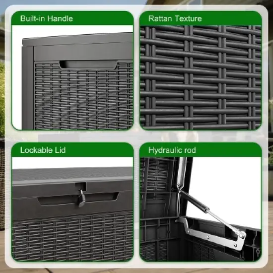 100 Gallon Rattan Deck Box, Lockable Waterproof Ourdoor Storage Container for Pool Accessories, Patio and Garden Tools image {8}