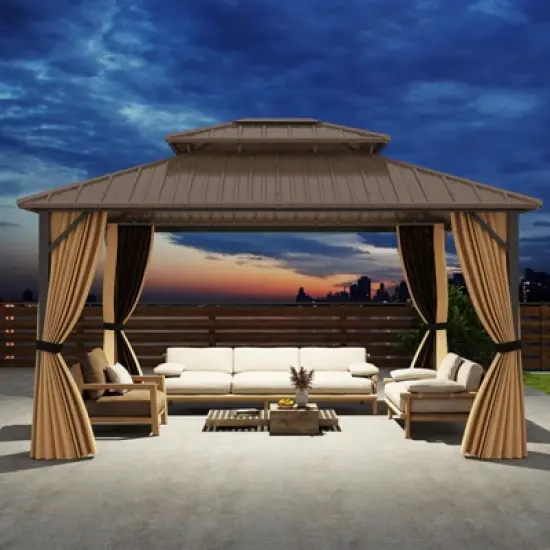 Tangkula 14 x 12 FT Hardtop Gazebo w/ Netting Heavy-Duty Double-Roof Galvanized Metal Top image {3}