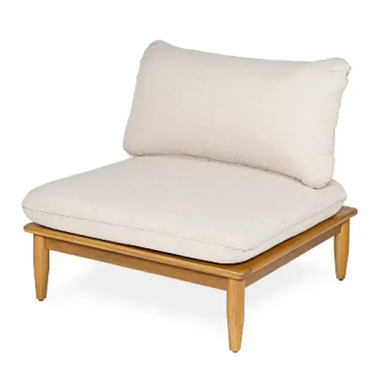 Scott Living Sacova Outdoor Acacia Wood Armless Chair, Teak Finish Frame with Beige Cushion, Set of 2 image {4}