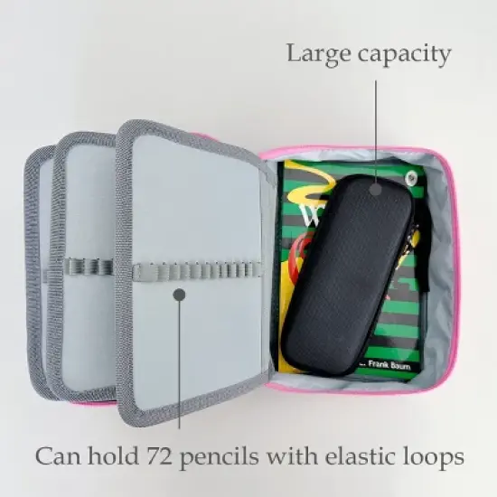 Wrapables Large Capacity 72 Slot Pencil Case for Colored Pencils, Stationery Pouch, Pink image {5}