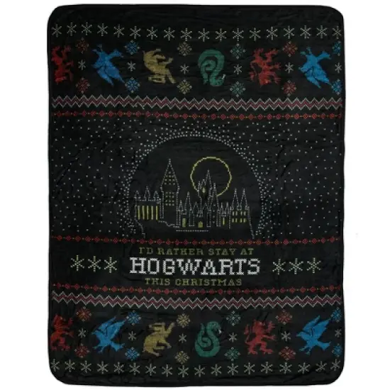 Harry Potter I'd Rather Stay At Hogwarts Holiday Plush Throw Blanket 46' x 60' image {5}