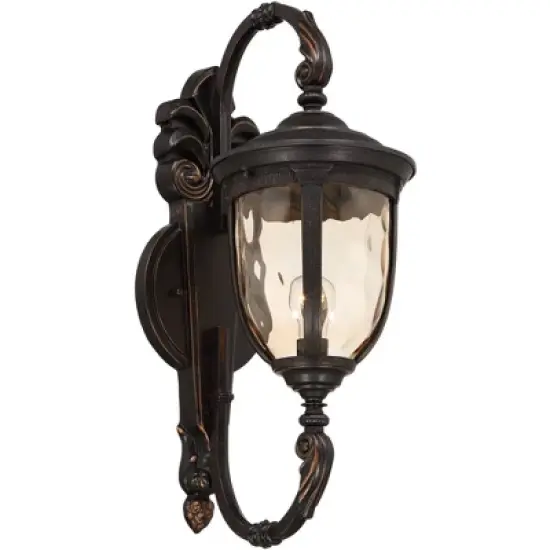 John Timberland Bellagio Vintage Rustic Outdoor Wall Light Fixture Veranda Bronze 26" Amber Hammered Glass for Post Exterior Barn Deck House Porch image {6}