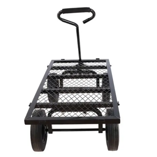 FURNIinspire Wheelbarrows And Lawn Carts Solid Wheels Tools Cart Wagon Cart, Metal Lawn Cart For Picnic, Shopping, Black, 37&ldquo;*19"*45" image {4}