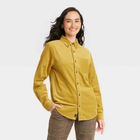 Houston White Adult Woven Cord Button-Down Shirt - Yellow image {3}