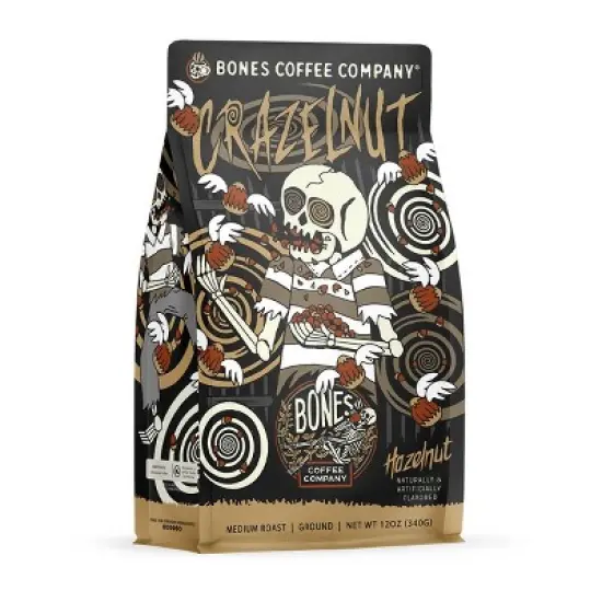 Bones Coffee Company Crazelnut Ground Beans Hazelnut Flavor 12 oz Medium Roast (Ground Bean) image {6}