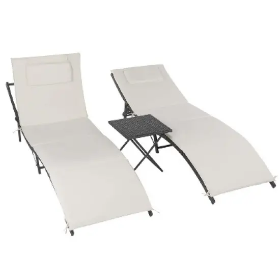 FDW Patio Chaise Lounge Set of 3 Outdoor Sets with Folding Table image {7}