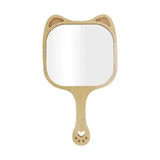 Unique Bargains Extra Large Cartoon Ears Handheld Mirror Wood Color 1 Pc image {3}