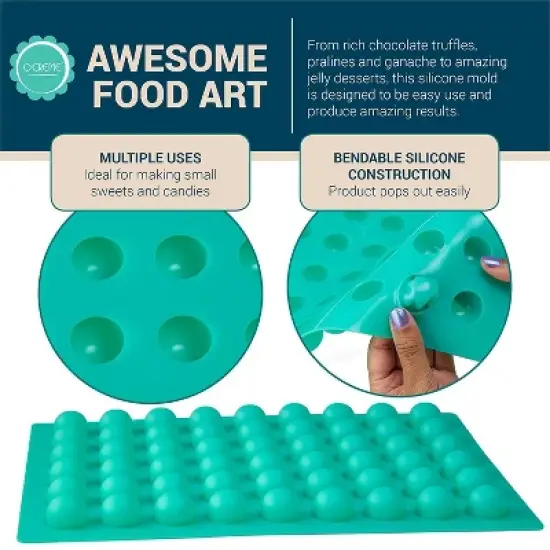 O'Creme Round Silicone Mold for Chocolate Truffles, Ganache, Jelly, Pralines and Caramels (27mm Diameter x 20mm High) - 54 Cavities image {3}