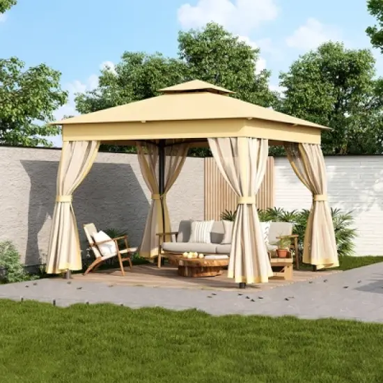 10'x12'/10'x10' Outdoor Gazebo Tent with Double Roofs, Patio Gazebo Canopy with Mosquito Netting for Garden, Lawn -ModernLuxe image {13}