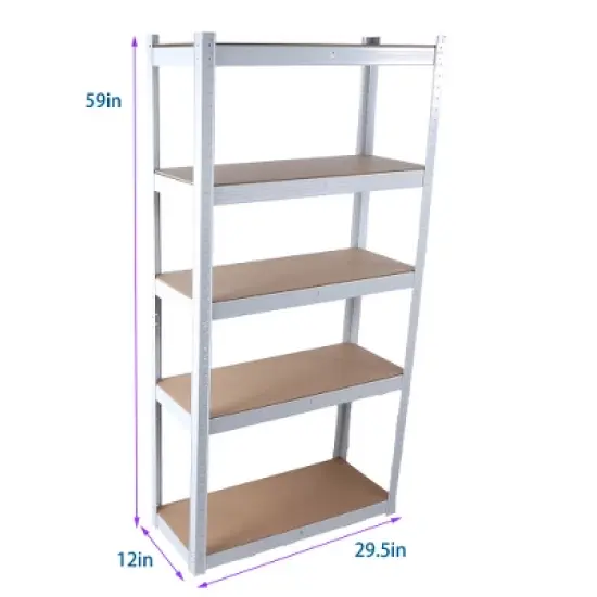 LIVAREEmlen 5 Tier Laminated White Metal Baker's Racks,Adjustable Storage Utility Rack for Warehouse Basement Pantry image {1}
