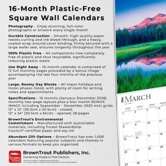 BrownTrout Inspiration 2026 12"x24" Hanging Square Wall Calendar Plastic-Free image {5}