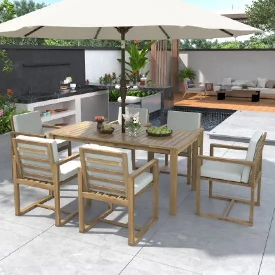 7-Piece Wood Patio Dining Set,Patio Dining Set With Wood Frame,Patio Chairs With Cushions,Outdoor Furniture -Maison Boucle image {8}