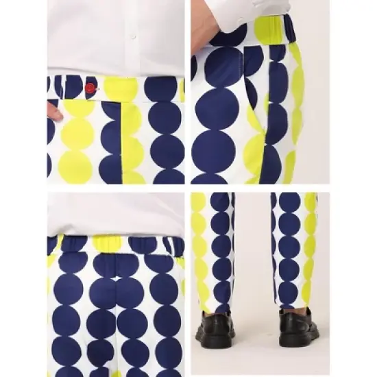 Lars Amadeus Men's Casual Geometric Printed Color Block Flat Front Dress Pants image {5}