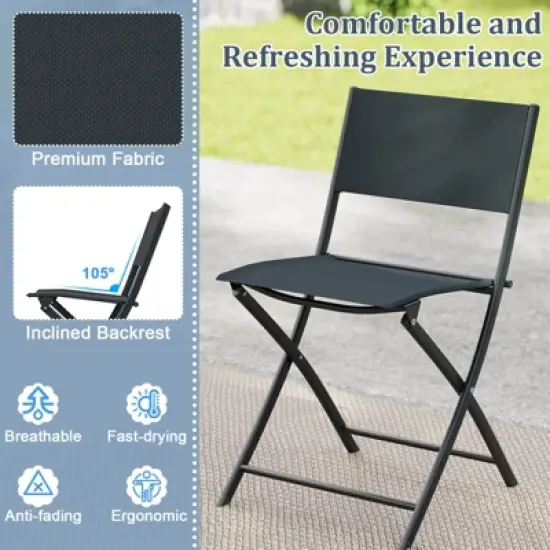 Costway 3 PCS Folding Patio Bistro Set with Tempered Glass Coffee Table & 2 Patio Chairs image {6}