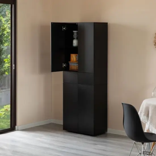 Basicwise 66" Kitchen Pantry Cabinet with 4 Doors, 3 Adjustable Shelves, 2 Cabinets with 1 Drawer &ndash; Elegant Freestanding Farmhouse Storage image {2}