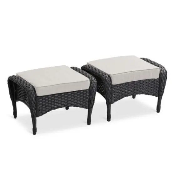 Gymojoy 2 Pieces Assembled Outdoor Patio Ottoman with Removable Cushions image {2}