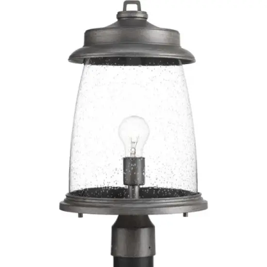 Progress Lighting, Conover, 1-Light, Post Lantern, Antique Bronze, Seeded Glass Shade image {1}