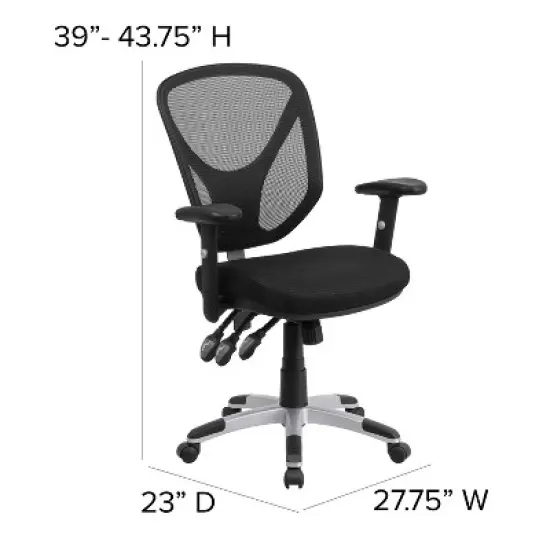 Flash Furniture Mid-Back Black Mesh Multifunction Swivel Ergonomic Task Office Chair with Adjustable Arms image {3}