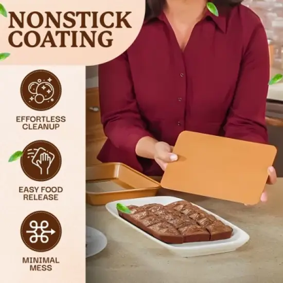 Brooklyn Brownie Copper Pan with Self-Slicing Divider Grid, Nonstick Coated, 24 Precut Slices, Dishwasher Safe image {5}