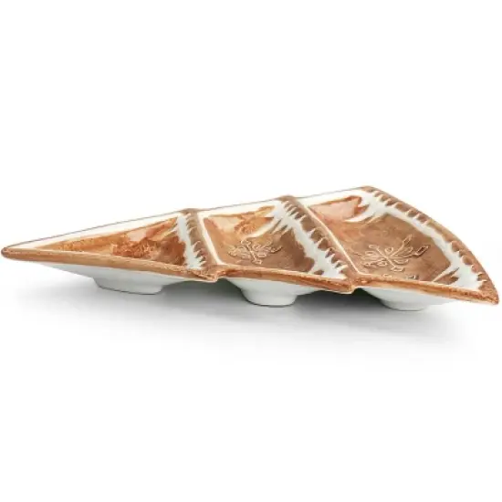 Martha Stewart Ceramic Gingerbread Tree 3 Sectioned Tidbit Tray in Brown image {2}