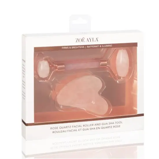 Zoe Ayla Rose Quartz Gua Sha and Roller Set, Skin Care Face Massager, 2 Pcs image {8}