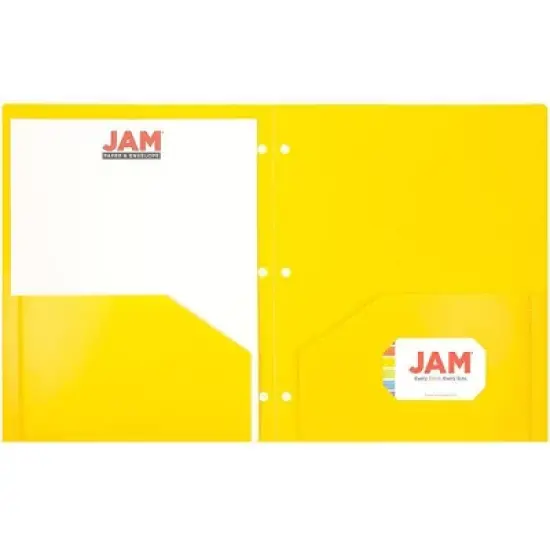 JAM 6pk Heavy Duty 3 Hole Punch 2 Pocket School Presentation Paper Folder Yellow image {2}