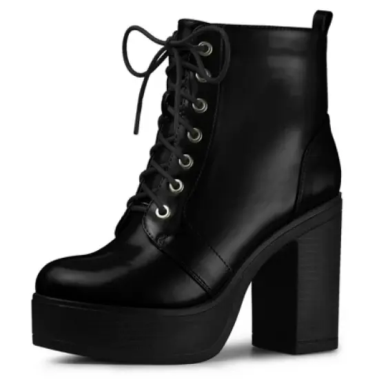 Perphy Women's Platform Lace Up Chunky Heel Western Combat Boots image {5}
