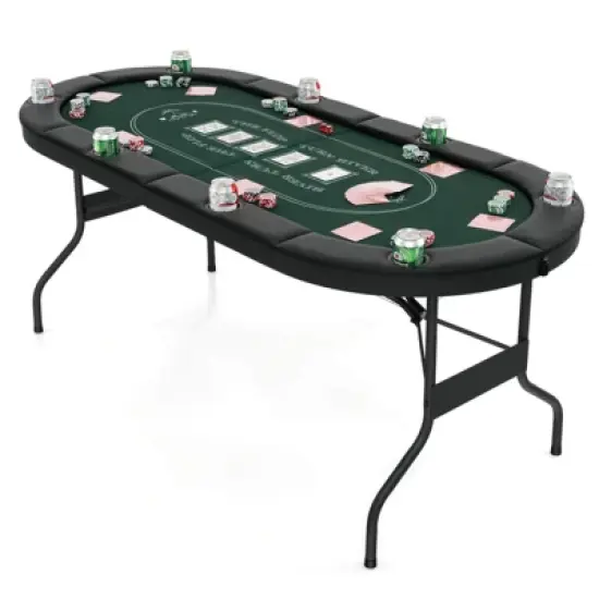 Costway 8 Player Foldable Poker Table Portable Folding Texas Holdem Table w/Padded Rail Blue/Black/Green image {11}