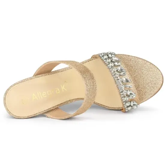 Allegra K Women's Glitter Rhinestone Stiletto Heels Sandals image {4}