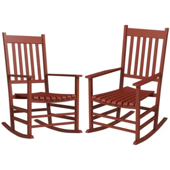 Outsunny Wooden Rocking Chair Set, Curved Armrests, High Back, Slatted Seat Outdoor Rocker Set image {6}