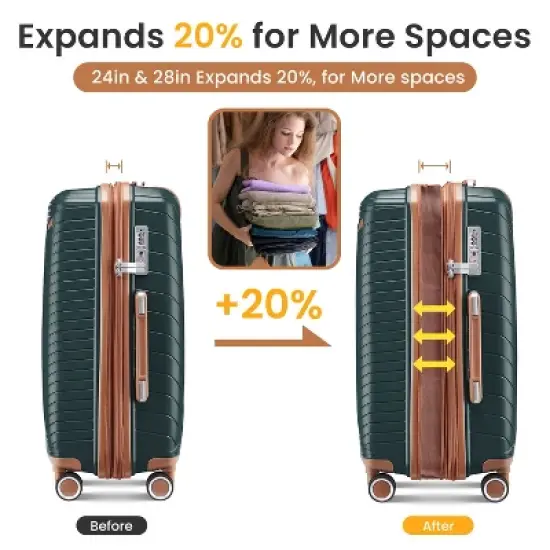 Dexmalle Expandable Lightweight Suitcase with 4 Double 360 Degrees Mute Spinner Wheels image {1}