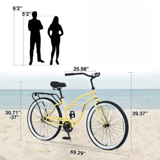 INFURNIC Bicycles, Men's Beach Cruiser Bike with Wide Wheels, Rear Coaster Brakes, Yellow, 69.29"*25.98"*39.37" image {1}