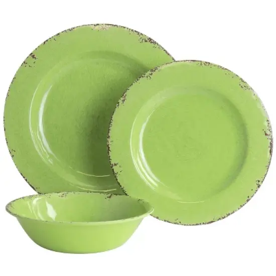 Gibson Mauna 12 Piece Melamine Dinnerware Set in Crackle Green image {1}
