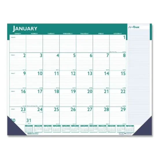 Express Track Monthly Desk Pad Calendar, 22 x 17, White/Teal Sheets, Teal Binding, 13-Month: Jan 2026 to Jan 2027 image {4}