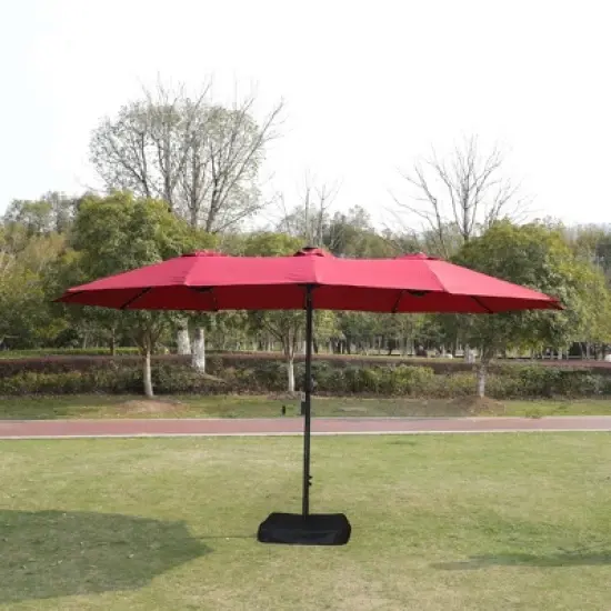 Gulches 15*9ft Large Double,Sided Rectangular Outdoor Twin Patio Market Umbrella with light and base,red image {10}