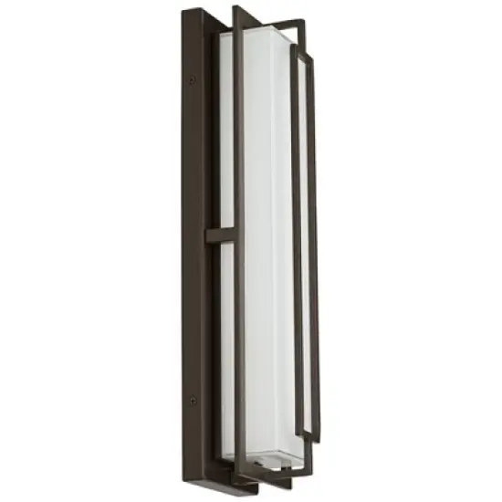 Possini Euro Design Belfonte Modern Outdoor Wall Light Fixtures Set of 2 Bronze Rectangular Frame LED 16 1/4" White Glass for Post Exterior image {5}