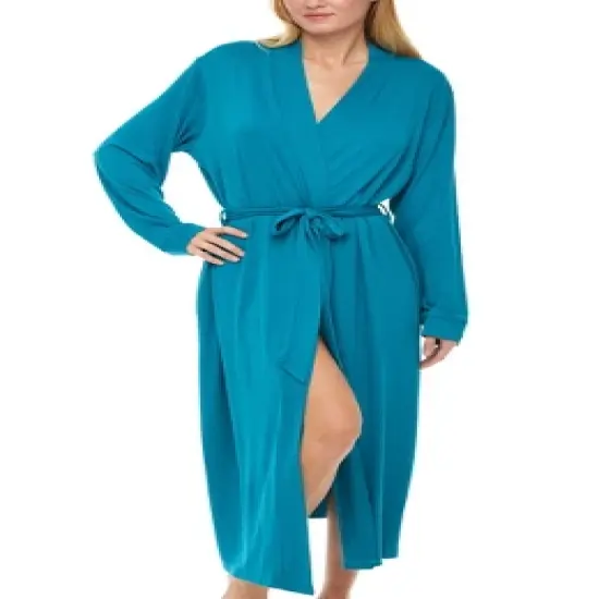 Women's Classic Soft Knit Long Lounge Robe with Pockets image {9}
