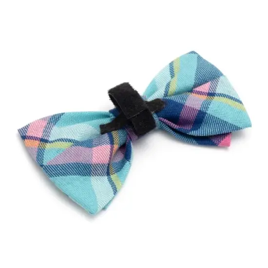 The Worthy Dog Aqua/Navy Plaid Bow Tie Adjustable Collar Attachment Accessory image {1}