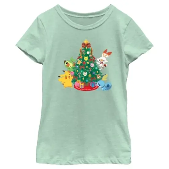 Girl's Pokemon Christmas Tree Friends T-Shirt image {3}