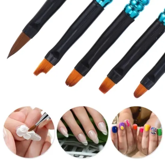 Unique Bargains Nail Art Brushes 5 Pcs Nail Design Tools Kit Nail Liner Brush Blue Gradient Pink image {2}