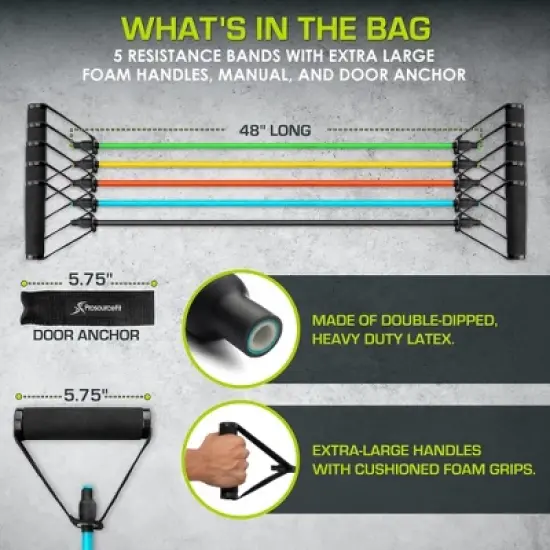 ProsourceFit Tube Resistance Bands Set with Attached Handles image {1}